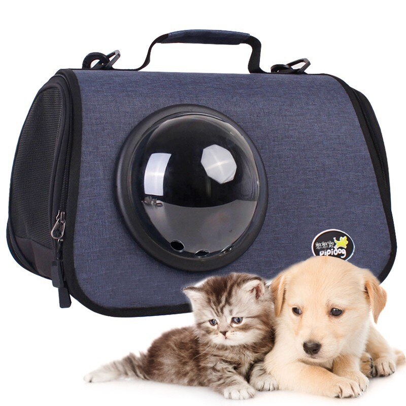 Pet Bag Outdoor Portable Pet Breathable Shoulder Bag Handbag Space EVA Cats Dogs Backpack Folding Travel Shoulder Bag Cats Dogs: Navy Blue