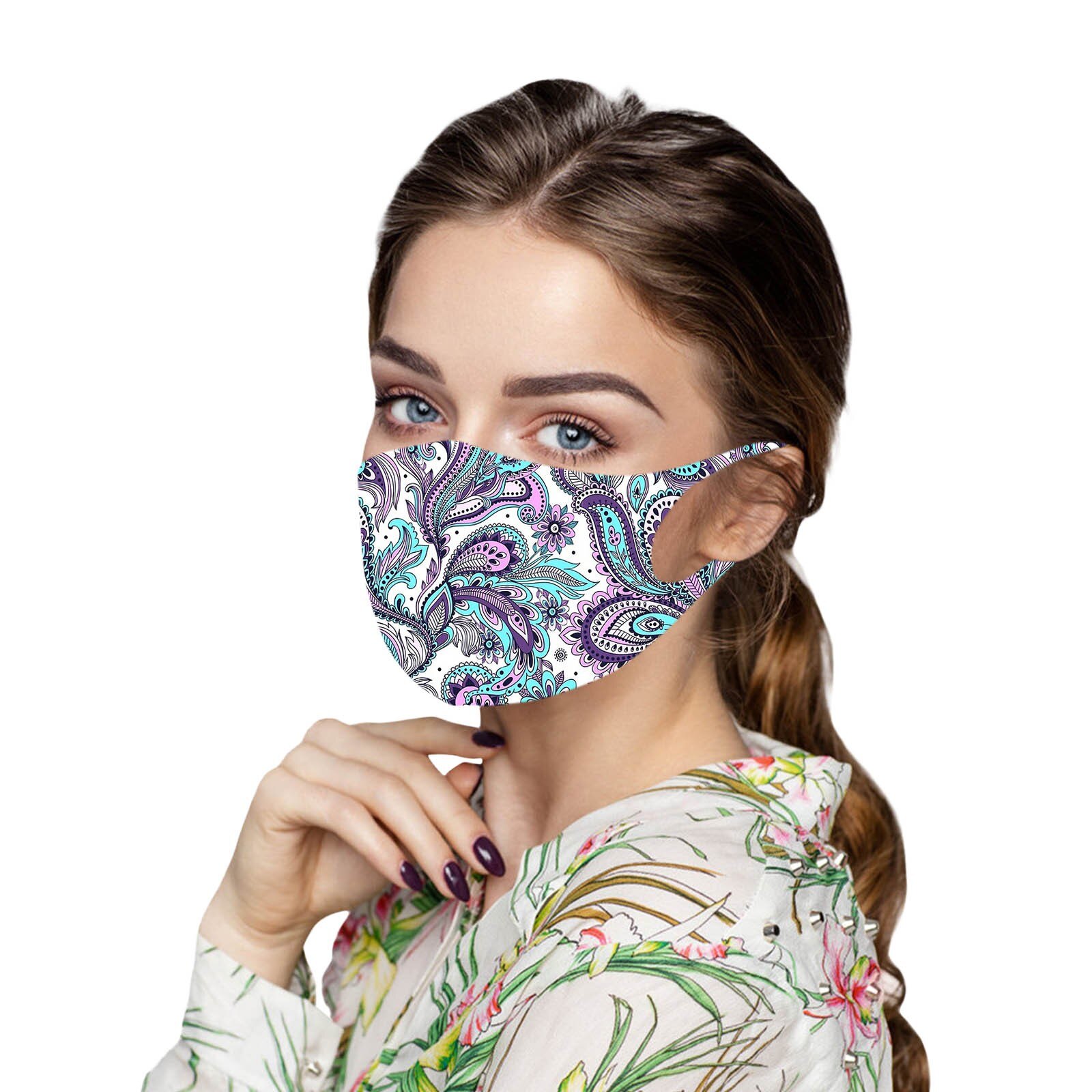 1pc ski Fasemask Adult Ice Silk Printed Bandana Washable Reusable Fabric Lavables Masque Bandana: B