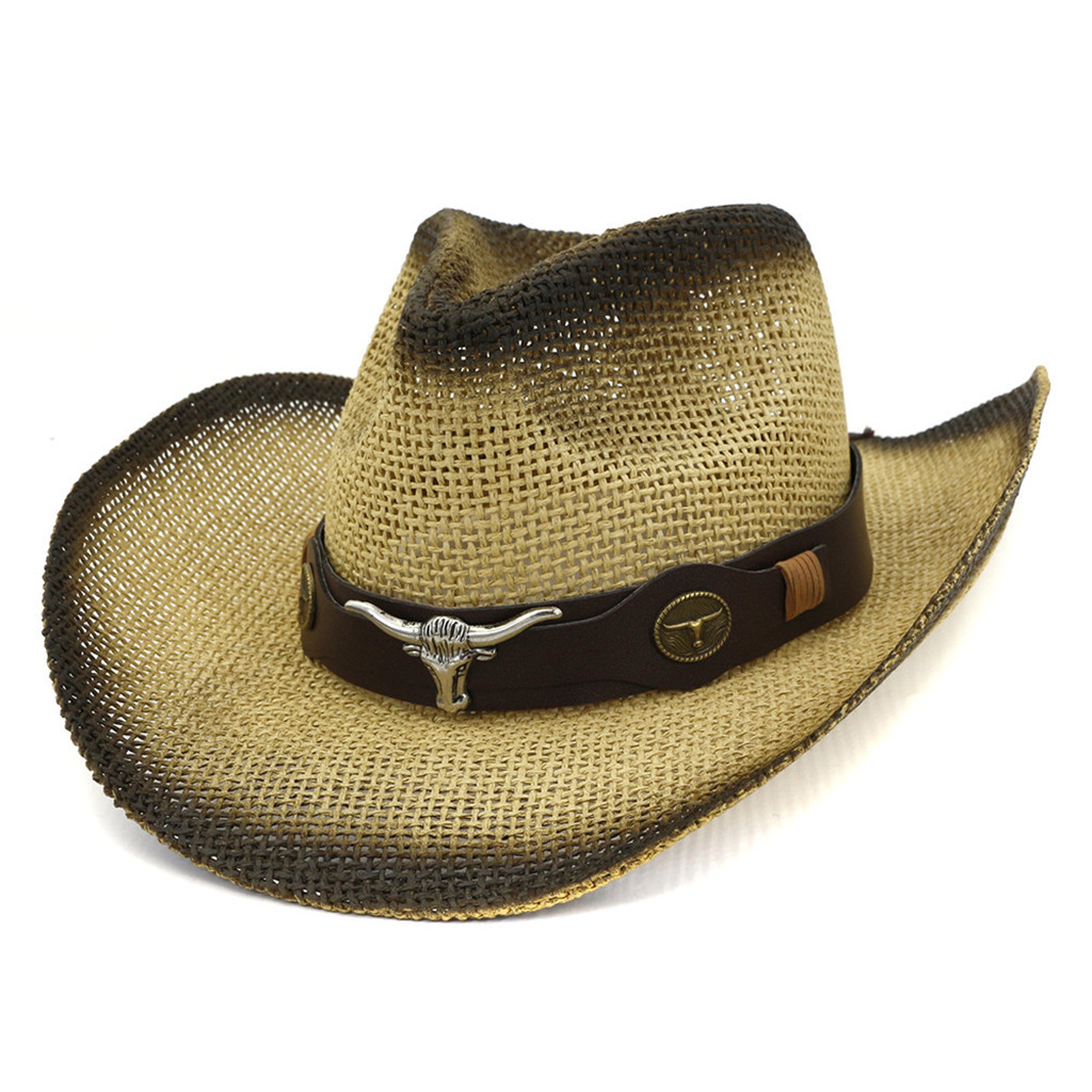 Mannen Vrouwen Retro Western Cowboy Hoed Rijden Lederen Riem Brede Rand Cap Hoed En # XB20