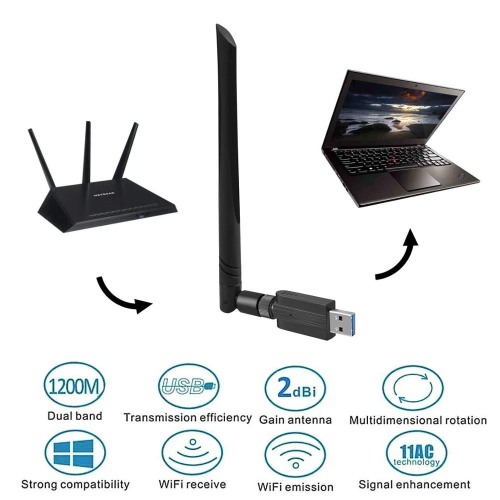 Usb 3.0 wifi adapter 2.4g 5g gratis driver antenne 1200 mbps wifi usb ethernet nettverkskort dual band trådløs wifi dongle mottaker