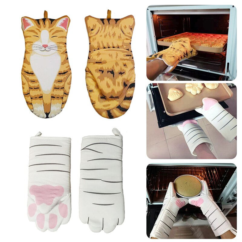 3D dessin animé chat pattes four mitaines longue coton cuisson isolation micro-ondes résistant à la chaleur anti-dérapant gants Animal 1PC