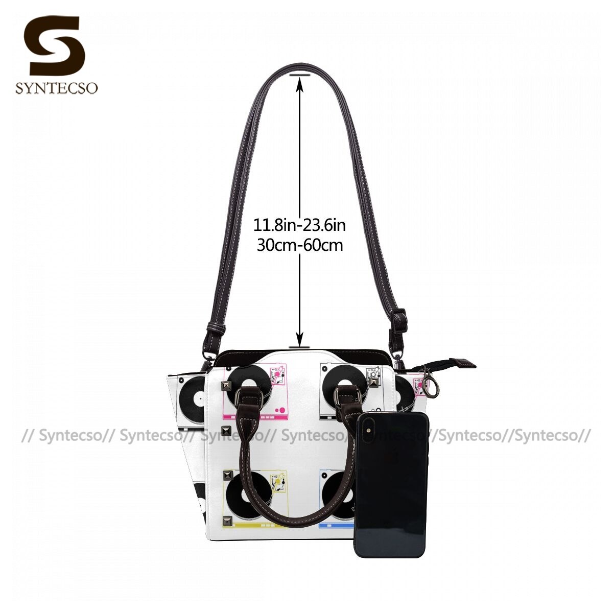 Dj-plattenspieler-schultertasche, damenhandtasche, retro-leder-arbeitstaschen