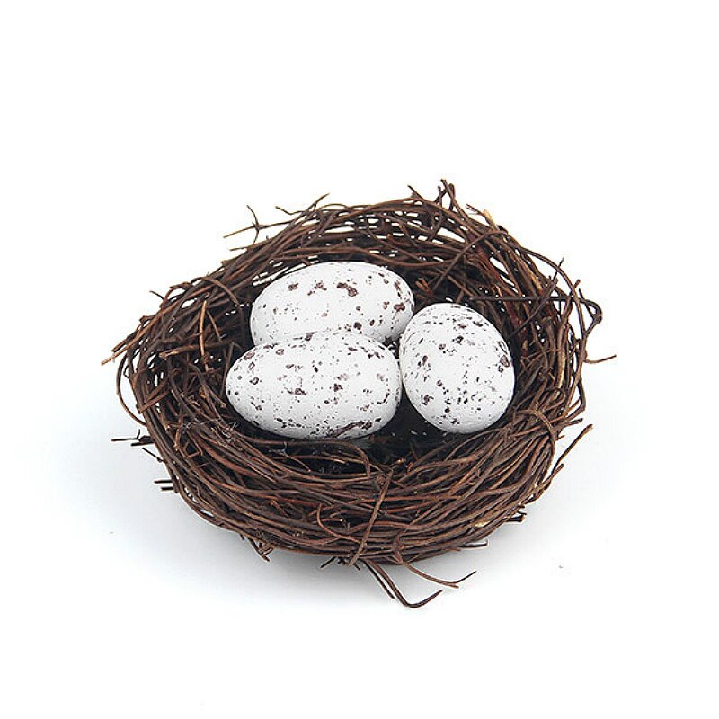 SUEF Handmade Vine Brown Bird Nest Easter simulation bird eggs House Home Nature Craft Decoration @4