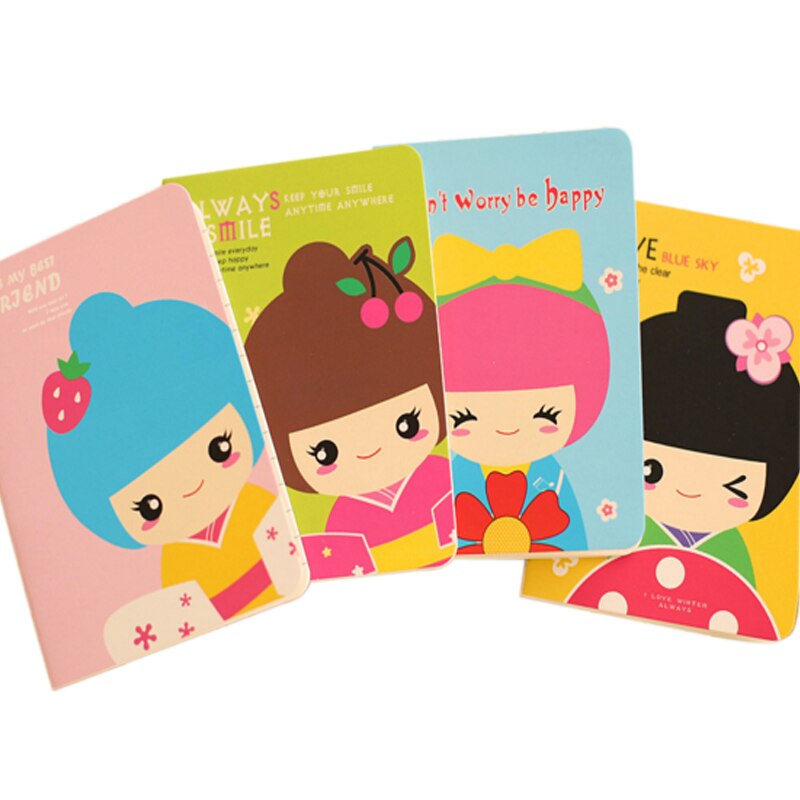 20books/lot Kawaii Cartoon Gilrl Notebook Mini Notepad for kids Student 4 colors