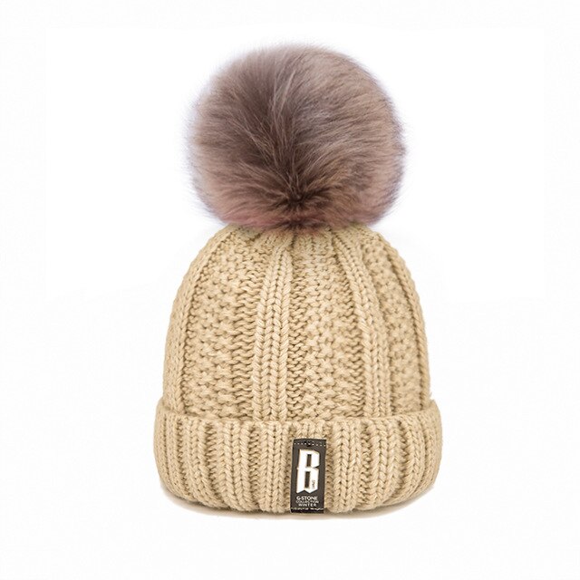 Wintermuts dames gebreid plus fluwelen winter warme muts dames effen kleur pompon muts meisjes kleding accessoires: 17