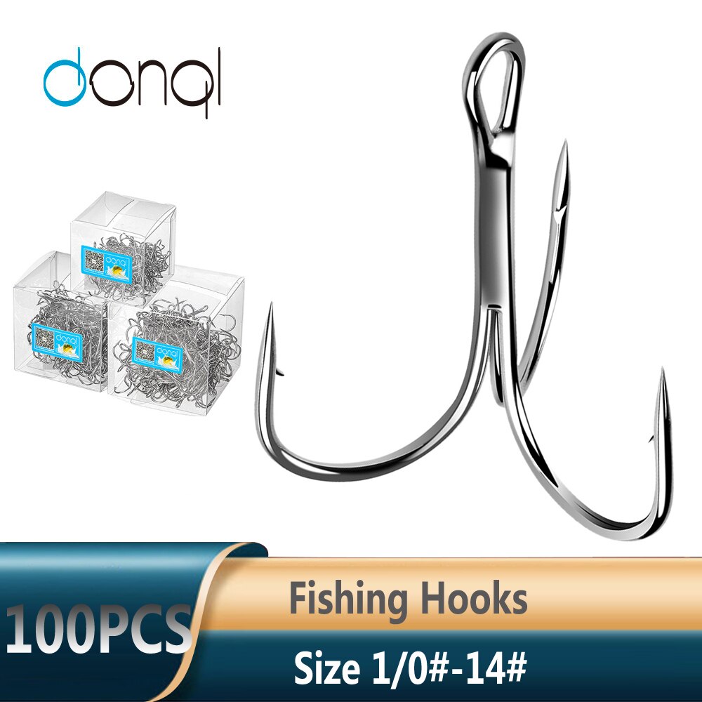 DONQL 100pcs/ Box Treble Fishing Hooks Carbon Steel Barbed Fishhooks Set Triple Hooks Sea Fishing Tackle Accessories For Lures