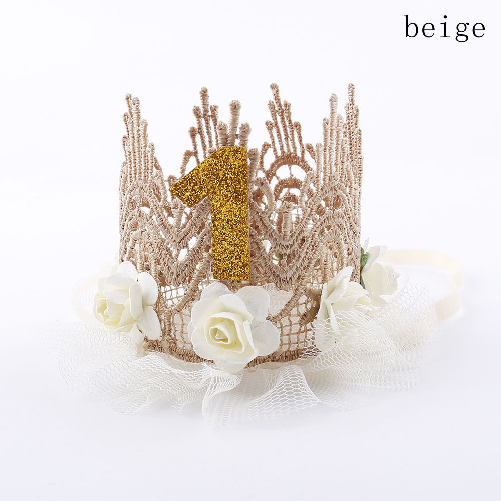 Baby jenter bursdag lue 1 år gammel krone hår band prinsesse blomst hodeplagg fest dekorasjon barn