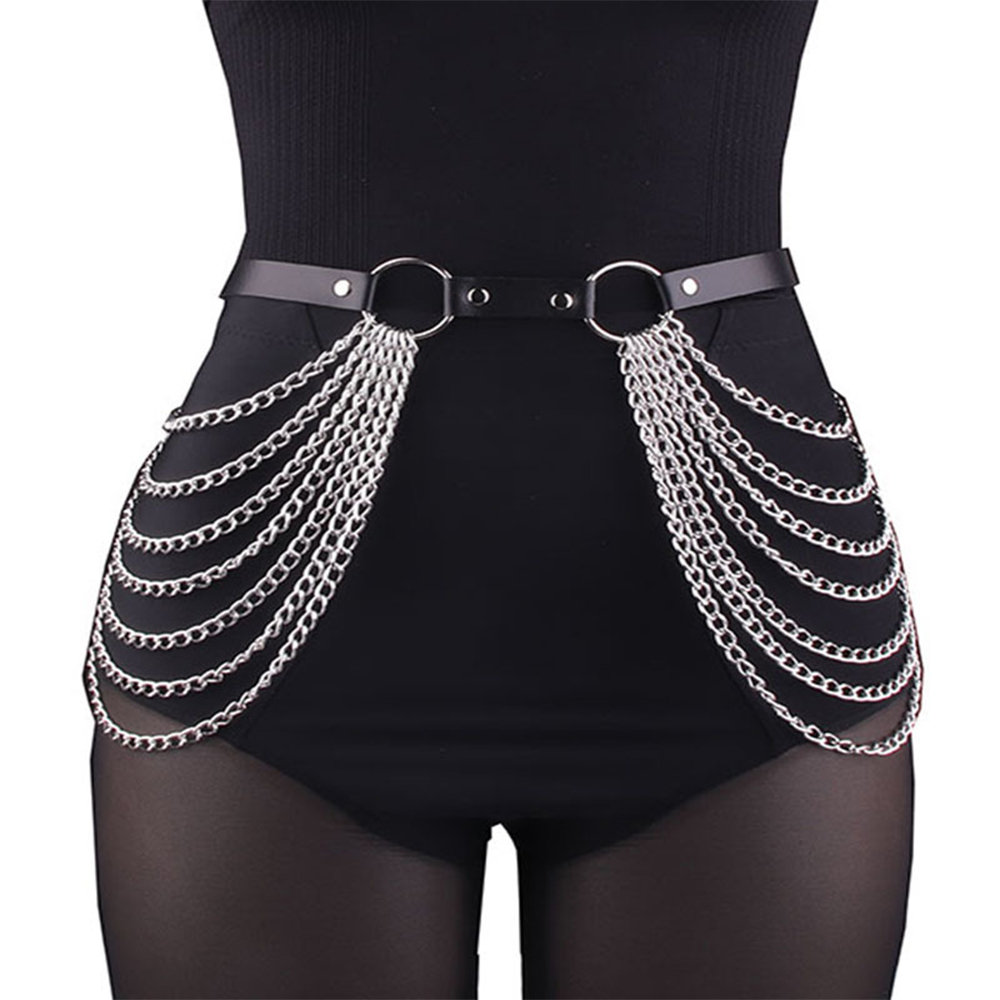 Cinturón gótico con cadena para mujer, cinturones de a la , correa para vestidos, cinturón dorado y plateado para pantalones vaqueros, cinturón para pantalones CY11: Blanco