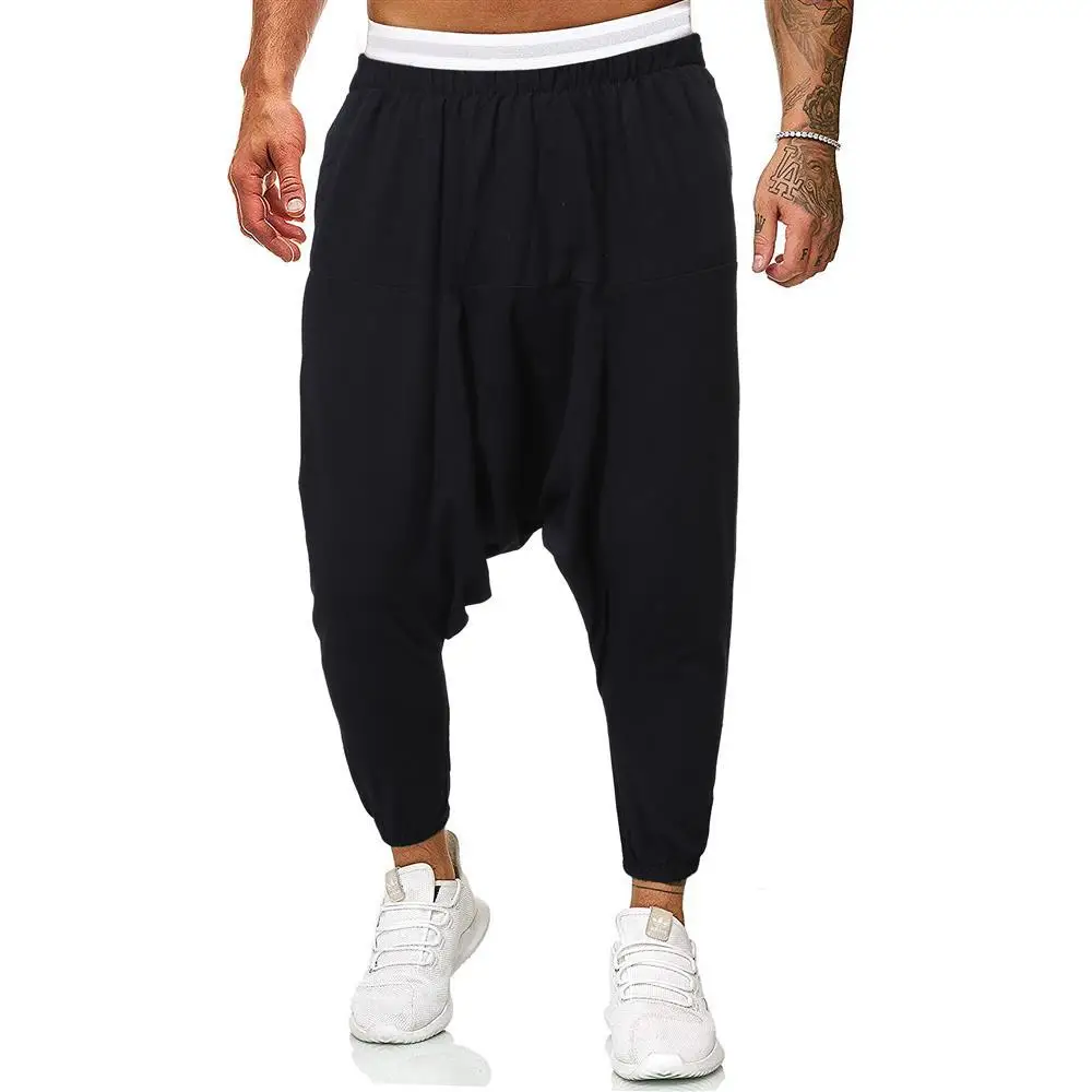 Herren-Haremshose mit tiefem Schritt, japanische Streetwear, individuelles , Trainingshose, knöchellang, lässig, übergroße Herrenhose: XXL / Schwarz