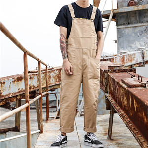 Punk stil herr lös overall jumpsuit herr one piece jumpsuit hip hop hängselbyxor man casual overall stora fickor byxor: Kaki / S