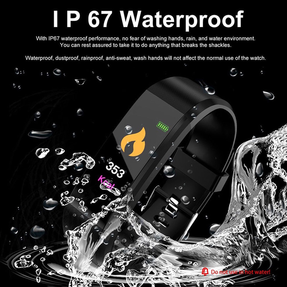 Bracelet connecté avec écran couleur ID115 Plus, Bluetooth, moniteur de fréquence cardiaque et de pression artérielle, moniteur d'activité physique