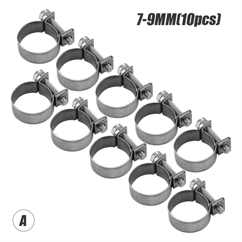 10PCS/Set Car Fuel Hose Clips Hoses Clamps Set Mini Carbon Steel Air Hose Clamp Diesel Petrol Pipe Clips Auto Hose Parts: A