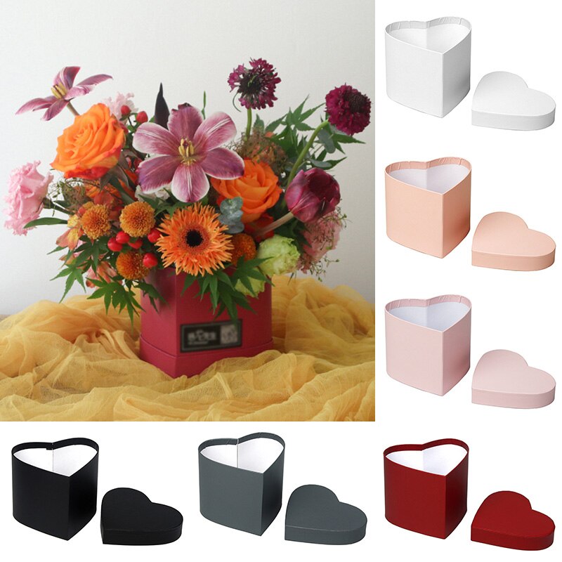 Florist Hat Boxes Red Heart Shaped Candy Boxes Bucket Box Packaging Boxes Party Valentine's Day Flowers Living Vase
