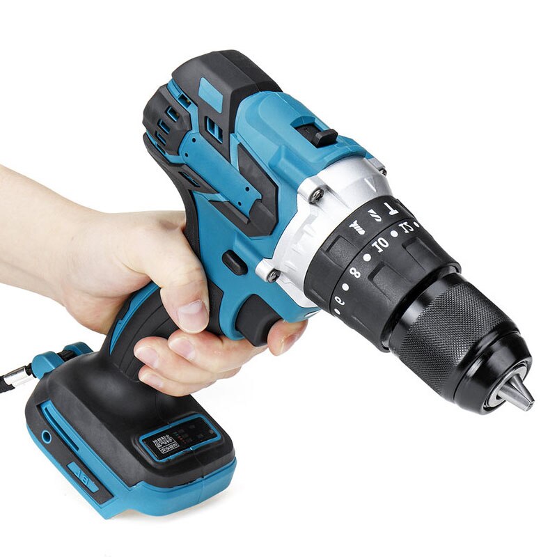 18V 3 In 1 Borstelloze Elektrische Hamer Boor Elektrische Schroevendraaier 13Mm 20 + 3 Koppel Draadloze Klopboormachine voor Makita 18V Batterij: Blue
