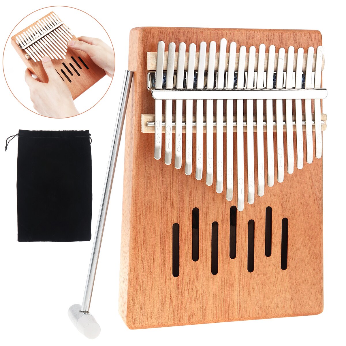17 Key Kalimba Single Board Mahogany Waterfall Sound Hole Mbira Thumb Piano Mini Keyboard Instruments
