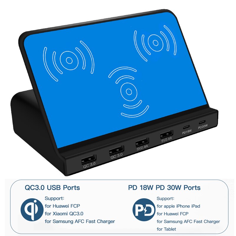 Tongdaytech 120W Multi Usb Fast Charger Pd Quick Lading Qc 3.0 Draadloze Oplader Voor Iphone Samsung Xiaomi Cargador Inalambrico