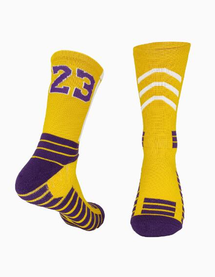 No23 No24 LA James KB LBJ Basketball Player Thick Sport Crew Towel Socks Digital Adult Thick Bottom Sports Socks men Basketball: 1Pair-23-yellow / Kids(EU31-36)