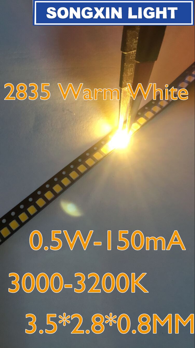 100Pcs Smd Led 2835 Wit Chip 0.5 W 3V 150mA 50-55LM Ultra Heldere Smt 0.5 Watt Surface Mount pcb Led Light Emitting Diode Lamp