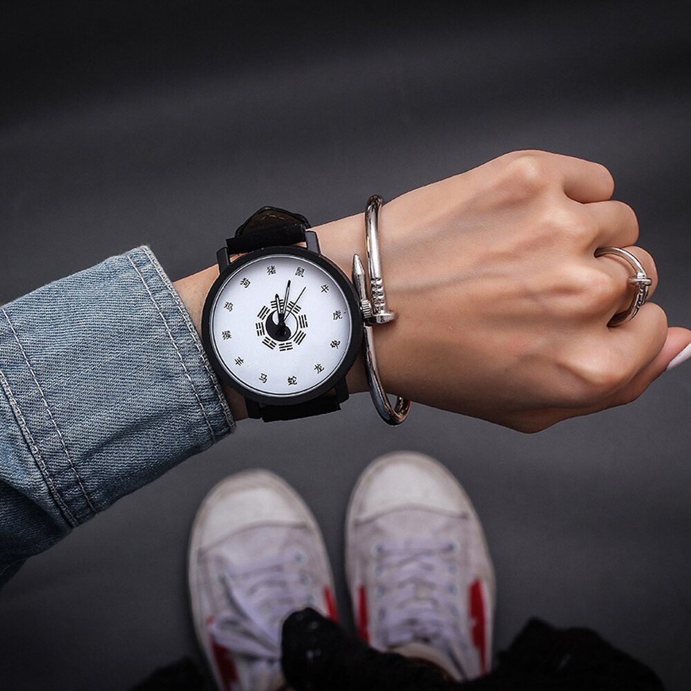 Armbåndsur kvinner klokker damer kvarts armbåndsur for kvinne klokke kvinnelige timer hodinky montre femme stor urskive pu: 10 hvite bagua