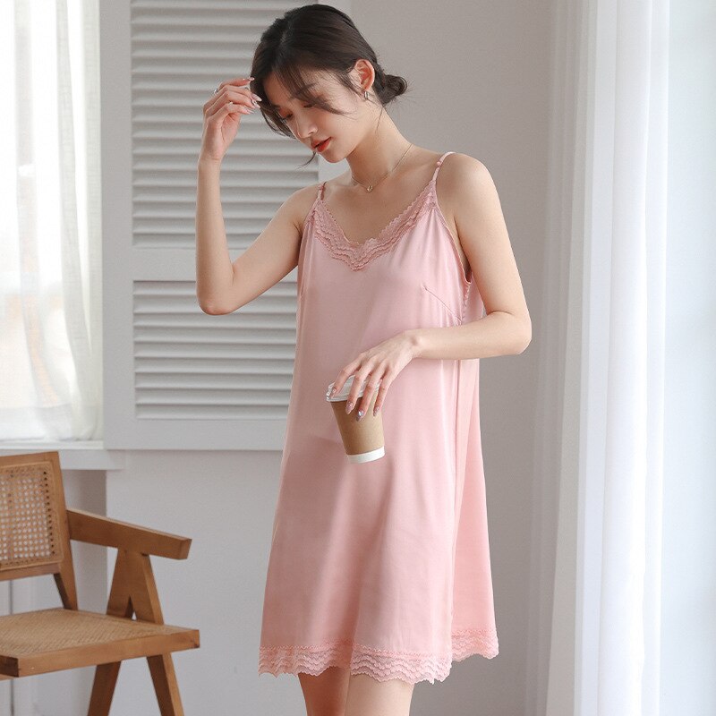 die Seide Satin- Strumpf Unterrock für Kleider frauen innere Felsen Spitze Mitte Länge Weste Bodenbildung Petticoat Unterhose Kleid V Nacken verlieren: Rosa