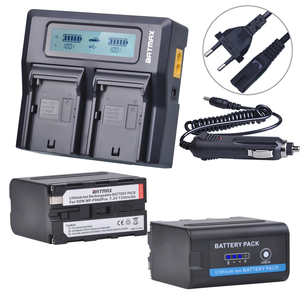 Batería con indicador de potencia para Sony NP F970, 7200mAh, NP-F960, Ultra rápido, LCD, cargador Dual, 2 uds., para NP F970, F960, F550, F570, QM91D