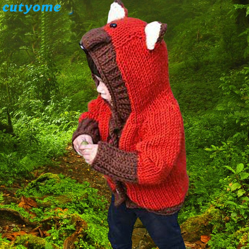 Pasgeboren Peuter Vos Hooded Trui Voor Jongens Meisjes Gebreide Katoenen Vest Kleding Voor Kinderen Baby Katoen Vest Zuigeling Jongen Meisje