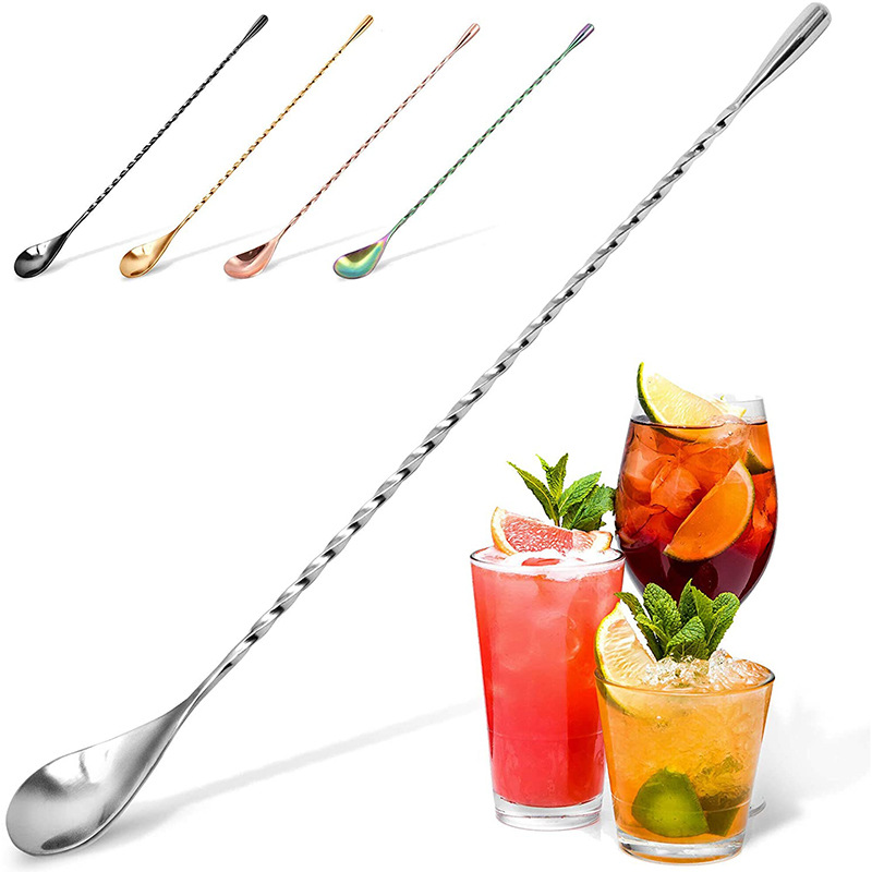 Cuillère à Cocktail à poignée en spirale de 30/40/50cm de Long, agitateur à boisson, tige de mélange de Whisky, outils de barman, ustensiles de Bar de cuisine
