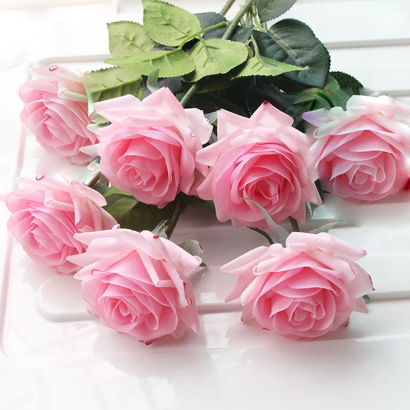 7 Uds. De rosas artificiales, flores de seda de tacto Real para el hogar, mesa de boda, ramo, decoración de: Gris