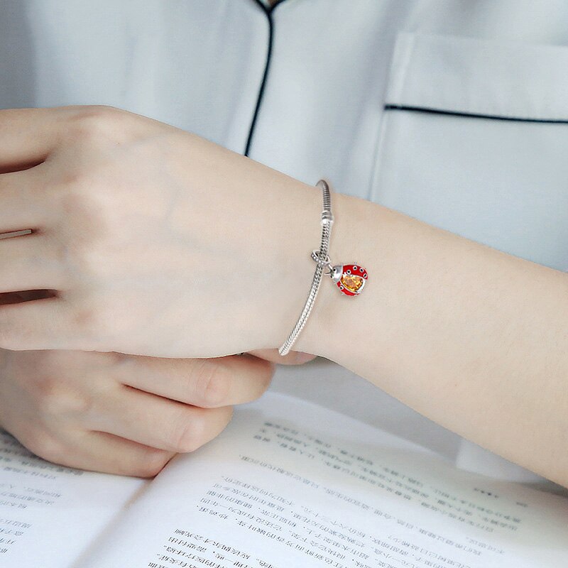 925 Sterling Silber Marienkäfer Emaille Perlen Anhänger passen Reize Silber 925 Original Halskette & Armbinde Perlen Für Schmuck Machen