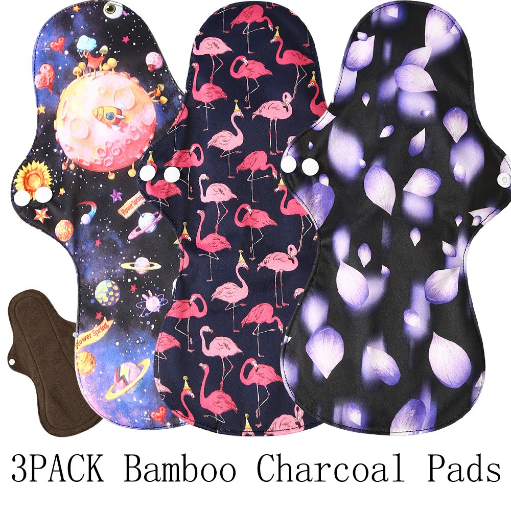 Compresas menstruales de carbón de bambú reutilizables, compresas sanitarias de flujo pesado, lavables, para uso nocturno, Extra grandes, 2 uds.