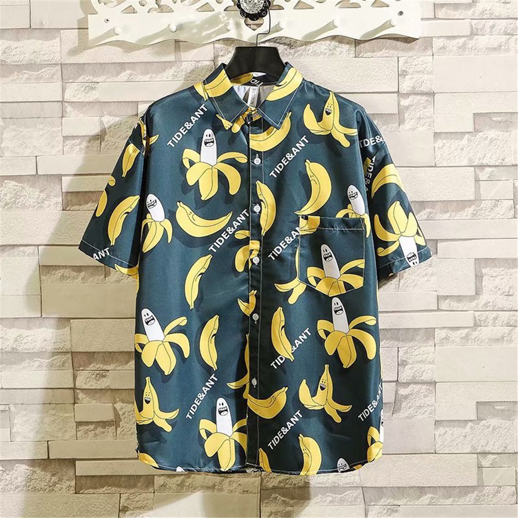 Men's Hawaiian Shirts camisa masculina Short Sleeve Fruit Print Shirt Vacation Casual Shirt para hombre Vacation Shirt Clothes