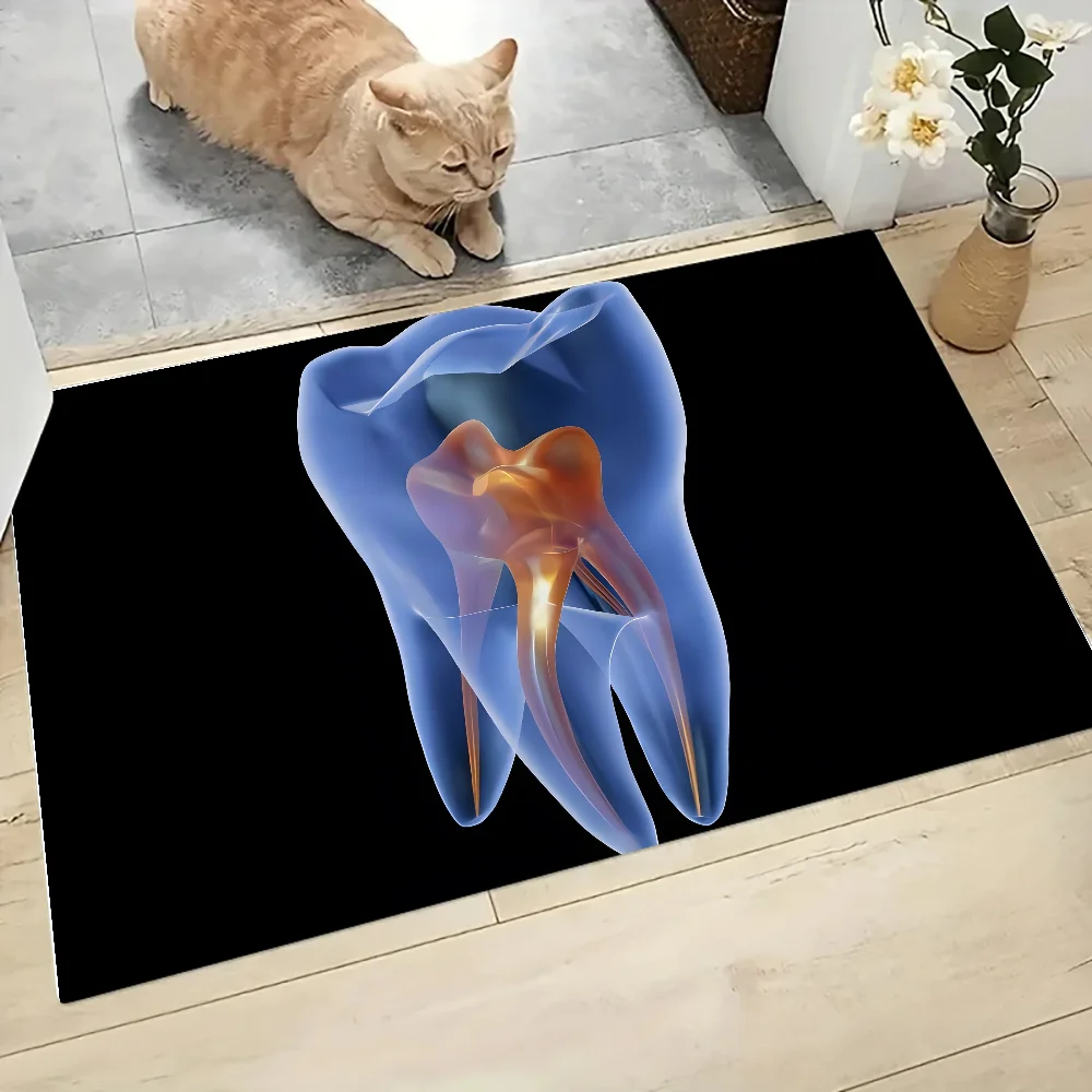 sterben Zahnarzt-Zahn-Bodenmatte, grafisch bedruckte Flanell-Fußmatten für Badezimmer, Küche, Eingang, Teppich, Heimdekoration: 40 cm x 60 cm / Licht Grau