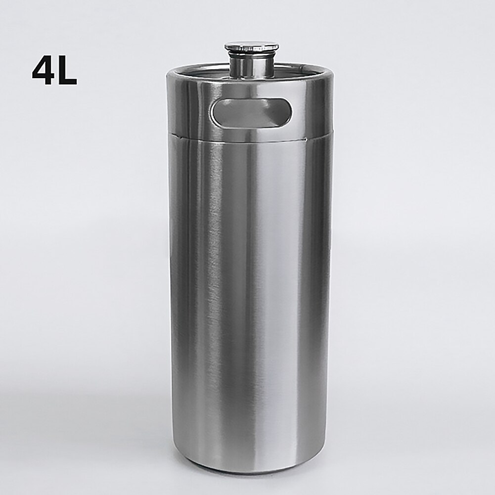 Mini Keg Growler Craft Beer Home Brew Beer Barrel 4L Stainless Steel Canteen for Home Kitchen Beer Shaking Supplies