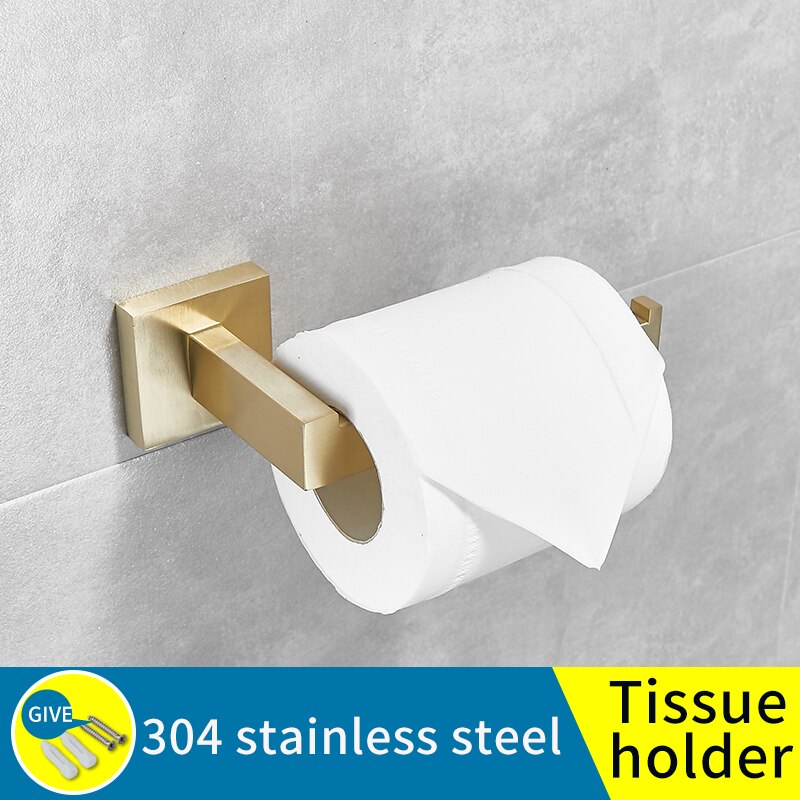 Håndklædeholder til badeværelset rustfrit stål gyldent vægmonteret håndklædestativ toiletpapirholder tøjkrog håndklæde firkantet ring: Vævsholder