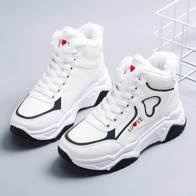 Winter Women High Top Sneakers Love Woman Plush Velvet Warm Casual Shoes Female Platform Sport Shoes Zapatillas Mujer: Black / 37