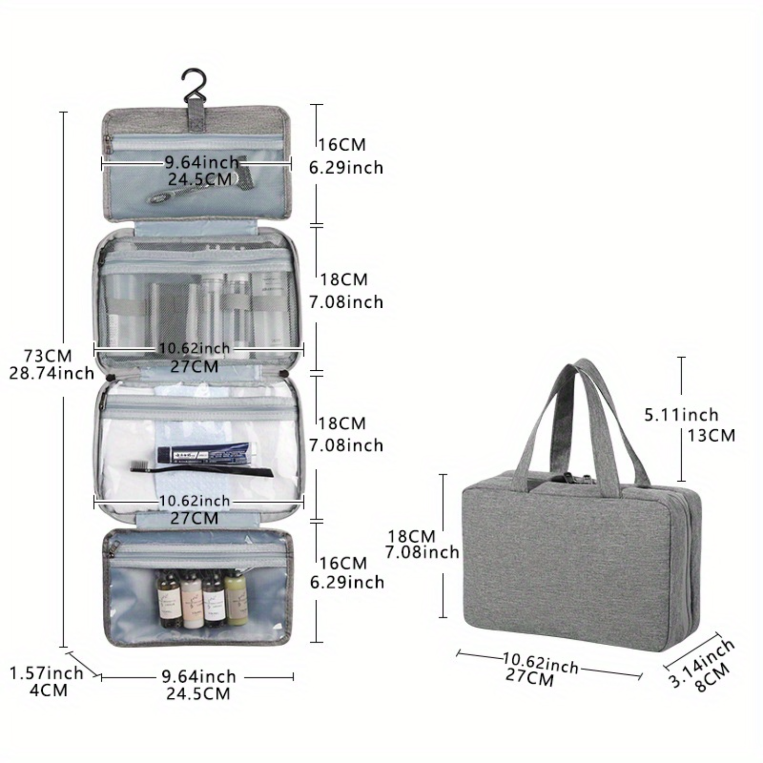 Neceser plegable impermeable para viaje con separación húmeda y seca, bolsa de cosméticos, bolsa de viaje multifuncional de gran capacidad: Verde