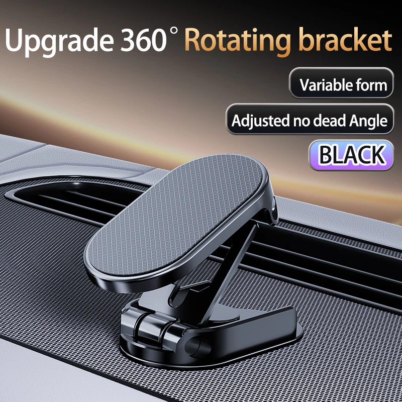 Car Magnetic Phone Holder 360° Rotation Dashboard Foldable GPS Cell Phone Mount Stand For All Smartphones Universal Auto Bracket: black