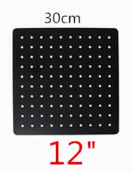 Cabezal de ducha de lluvia redondo y Cuadrado Negro, ultrafino, 2mm, 8 10 12 16 pulgadas, Brazo de ducha montado en pared y techo para Baño: 12 inch square