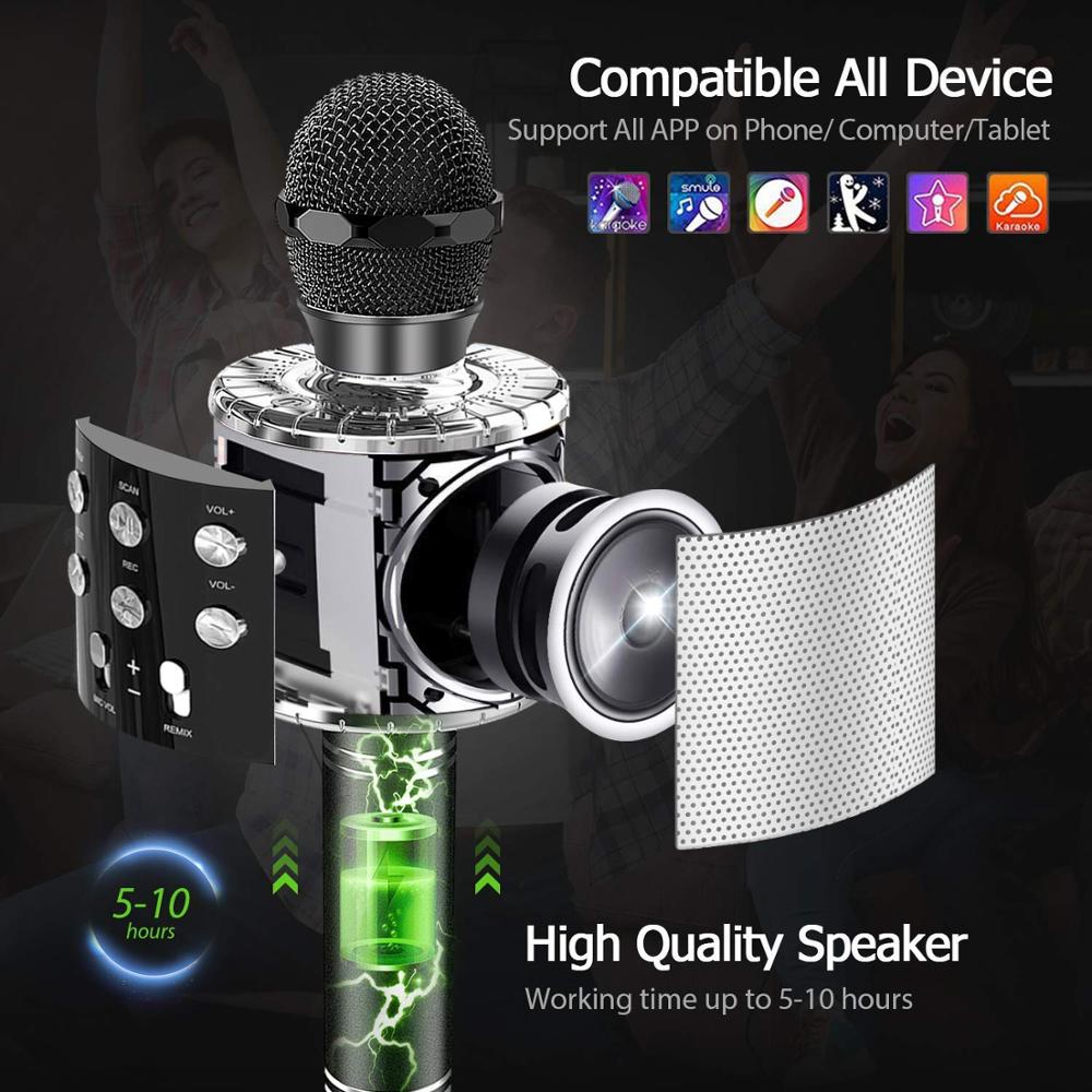 Draadloze Karaoke Microfoon, 4 In 1 Bluetooth Microfoon Voor Kinderen Met Led Verlichting Speaker Record Remix Functie