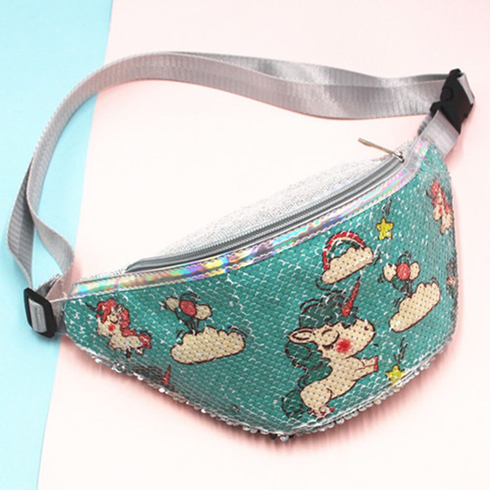 Kids Sequins Printing Unicorn Waist Bag For Women Fanny Packs Girls Shoulder Bag Travel Mobile Phone Bags: BG3354H02