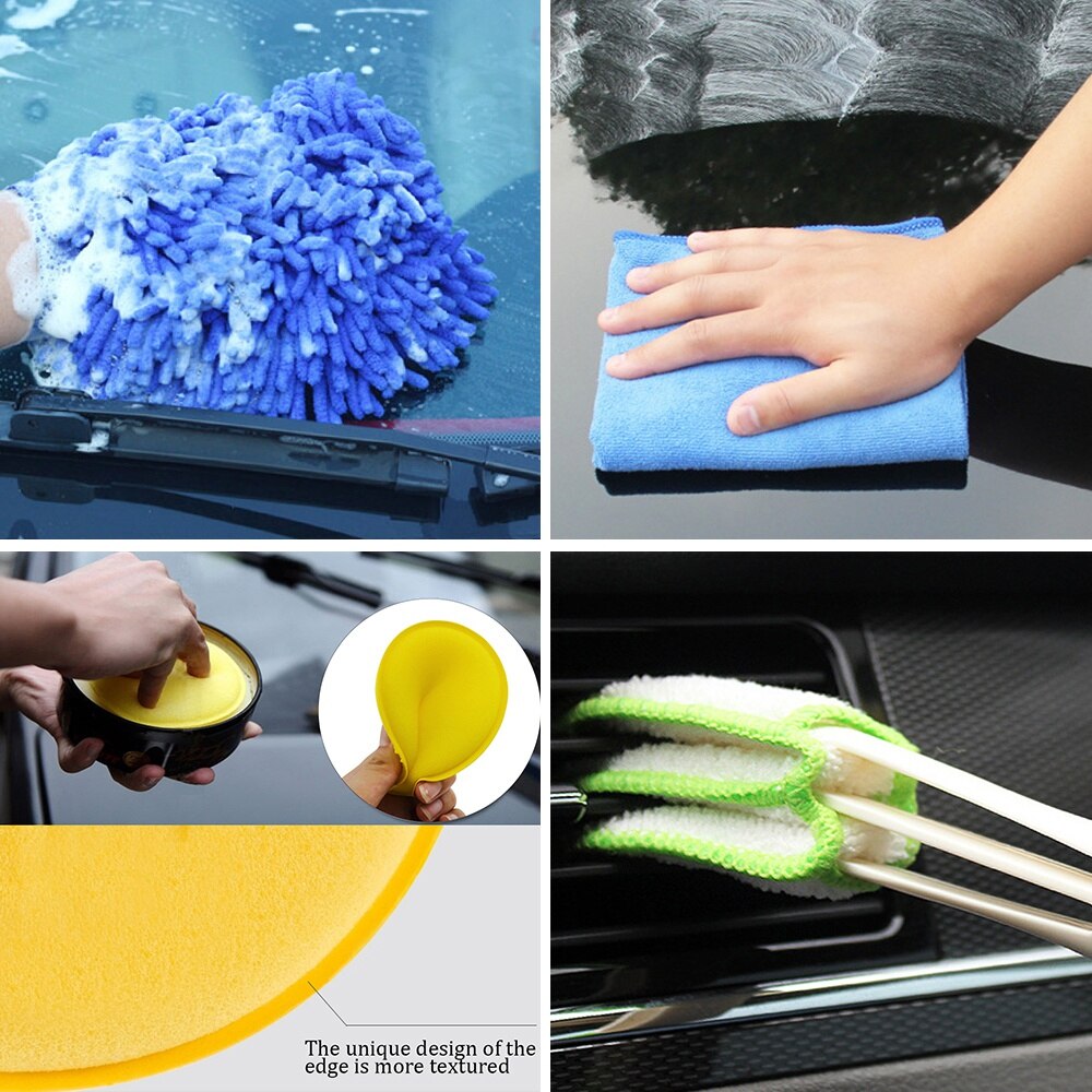 Car Cleaning Detailing Brush Set Dirt Dust Clean Brush Car Motorcycle Interior Exterior Leather Air Vents Care Clean Tools