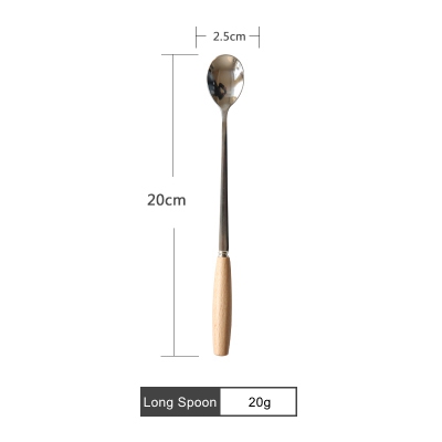 Rustfrit stål bestik træskaft middagsgaffel dessertske kniv kaffe teske frugtgafler køkkenservice tilbehør: J-lang ske