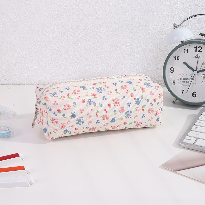 Cute Printed Pencil Case Aesthetic Retro Floral Pencil Pouch Flower Cosmetic Bag Large Capacity Stationery Organizer Supplies: Yellow