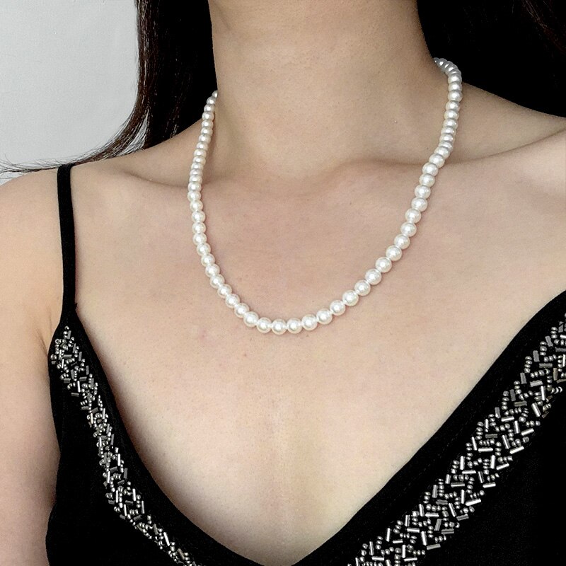 Joias clássicas elegantes, 40-60cm, luz brilhante, 6mm, concha, colar de pérola, prata esterlina 925, corrente de cauda para mulheres
