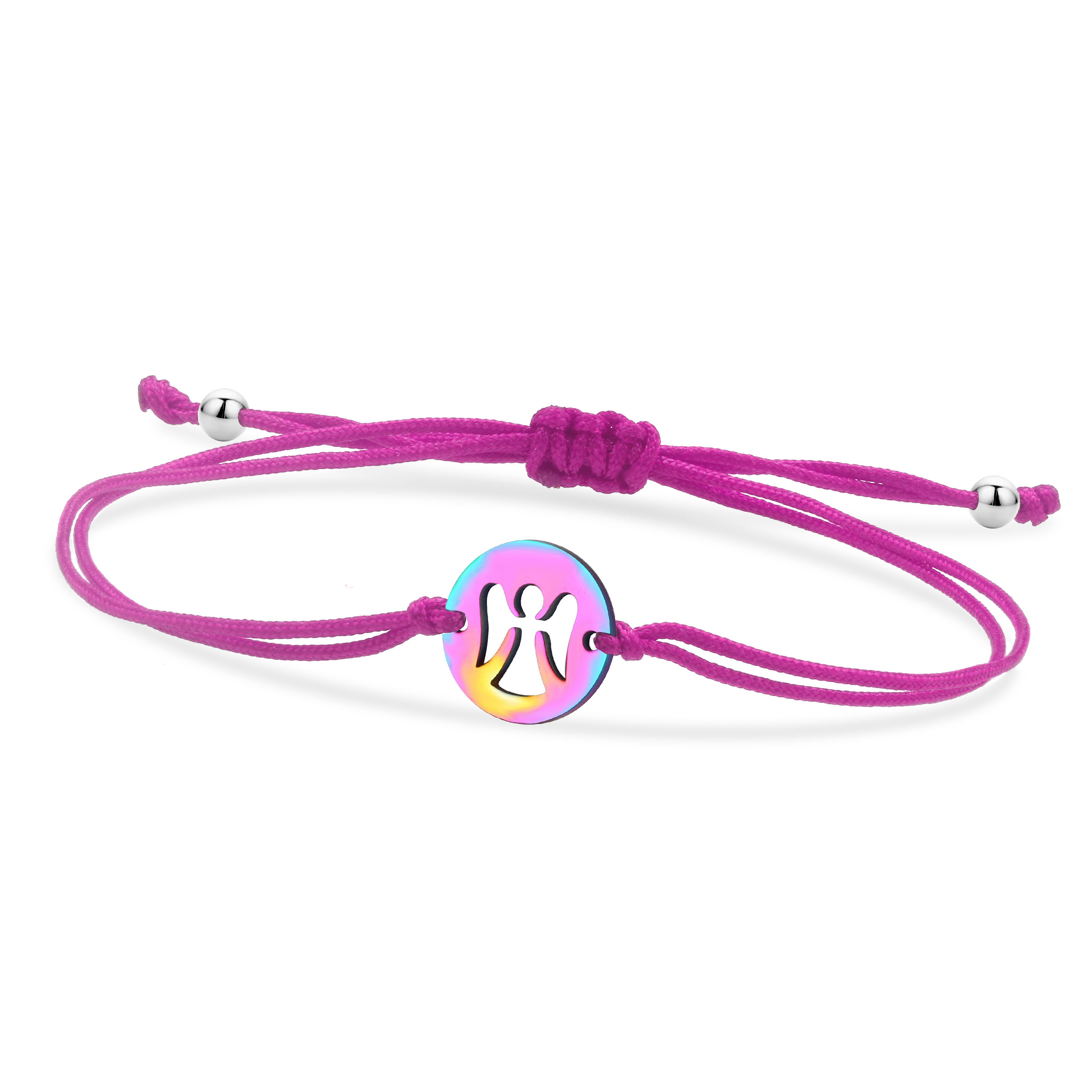 Veelkleurige Roestvrijstalen Ronde Schijven Uitgeholde Engel Bedelarmband Vrouwen 2024 Mode Rood Blauw Paars Koord Sieraden Cadeau: VERMEIL