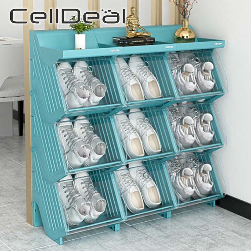 CellDeal Large Thick Plastic Shoe Box Detachable Folding Shoe Boxes Storage Shoe Cabinet Shoe Storage Shoe Organizer Shoe Rack