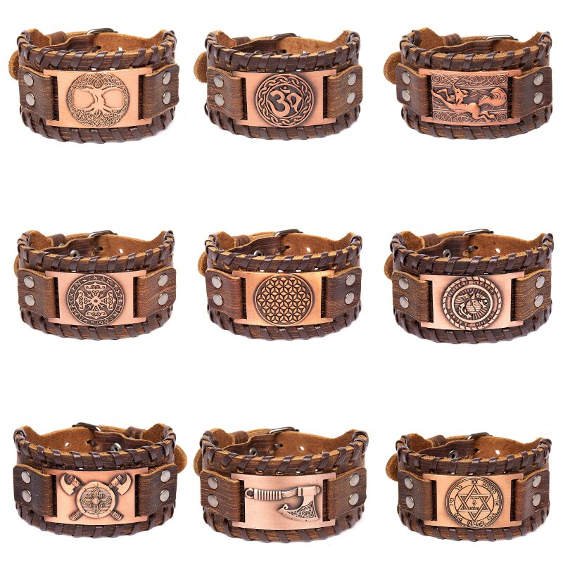 2021 toten design nórdico viking odin bússola pulseira para homem mão-tecido ampla pulseira de couro ajustável pulseiras punk jóias
