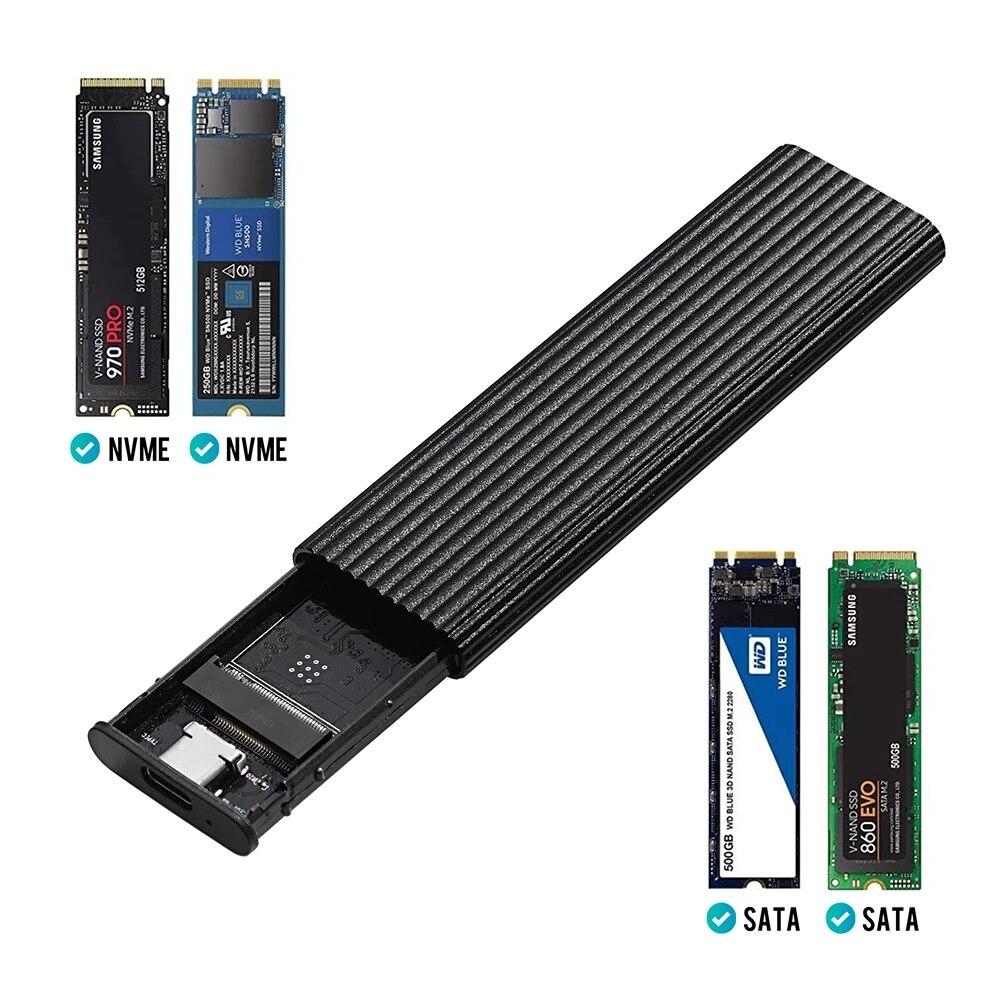 GUDGA – boîtier SSD Nvme avec double protocole OTG vers USB 3.1, adaptateur de disque dur Portable pour SSD M.2 2230/2260/2280/2242