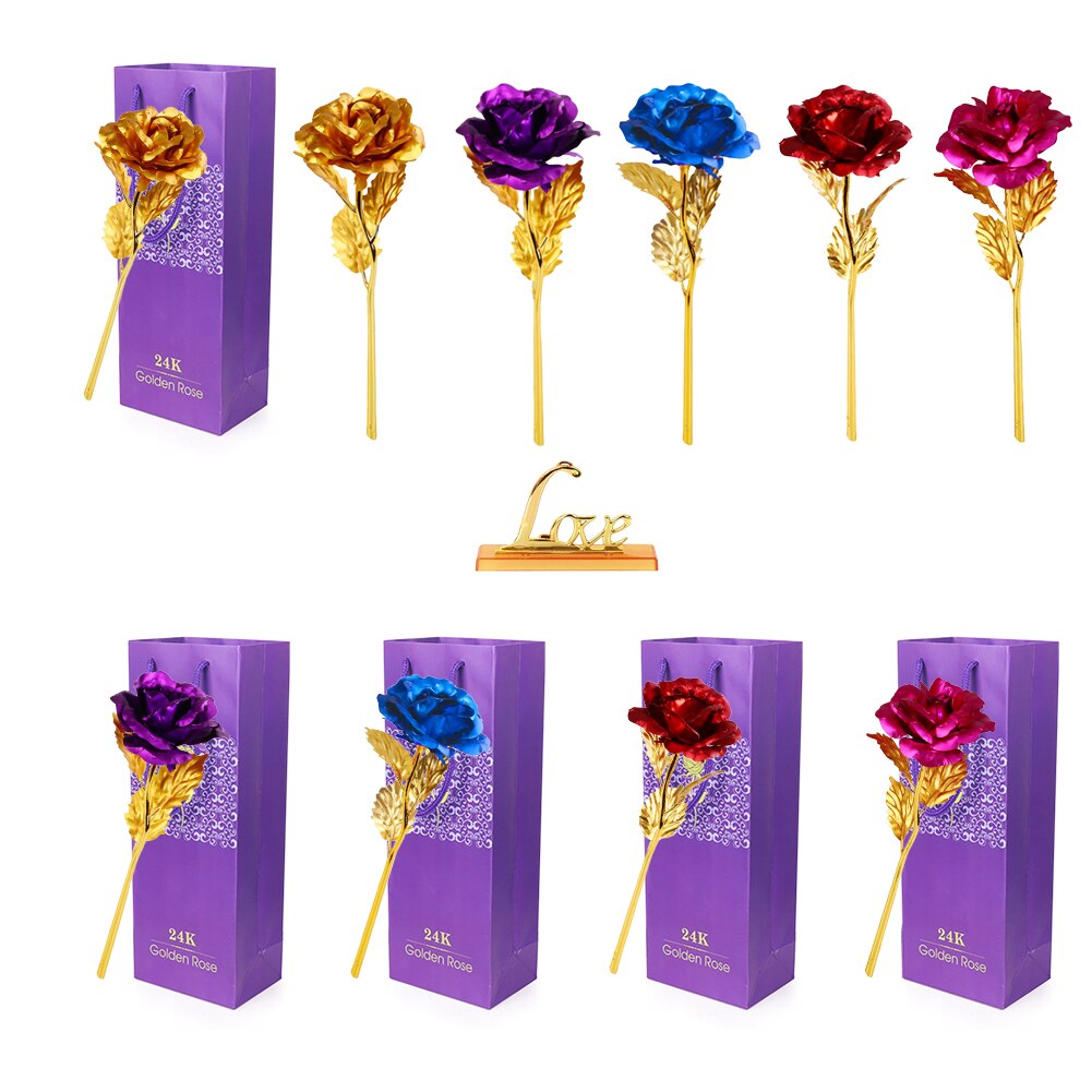 Delicate Gold Foil Rose Flower Box Simulation 24K Valentines Day Christmas Wedding Home Furnishing Decor