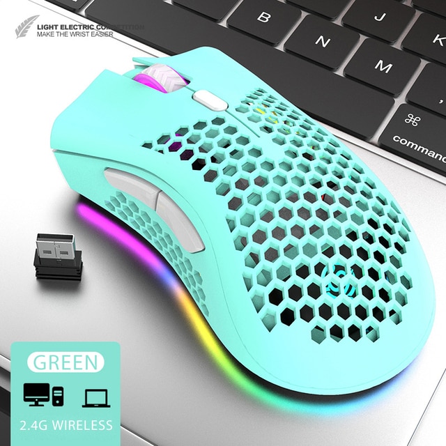 BM600 Rechargeable USB 2.4G Wireless RGB Light Honeycomb Gaming Mouse Desktop PC Computers Notebook Laptop Mice Mause Gamer Cute: green